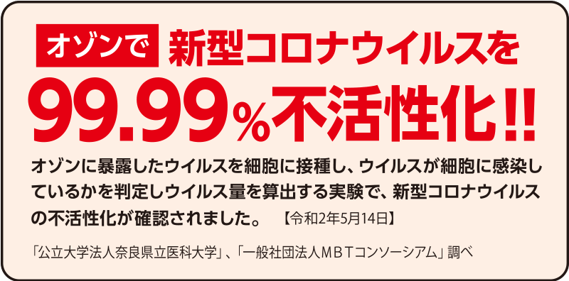 オゾンで新型コロナウイルスを99.99%不活性化！